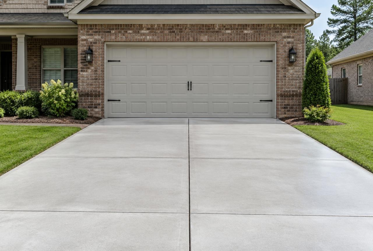 Same driveway after professional concrete cleaning