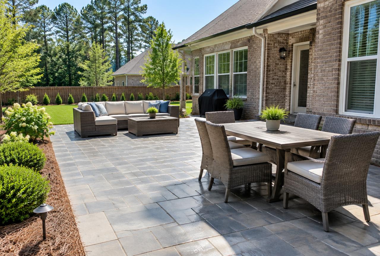 Clean backyard paver patio after pressure washing